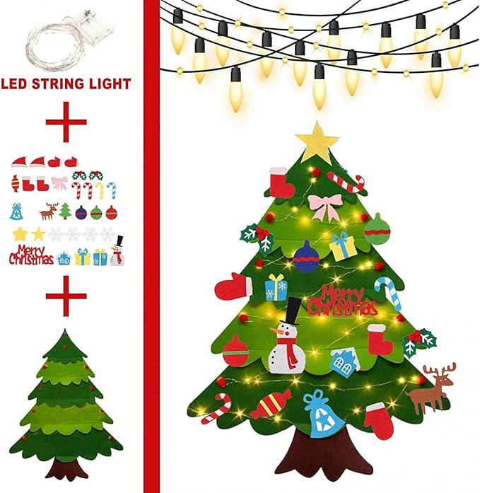 Árbol de navidad de fieltro con 25 adornos + luces de 3m - additional image 3