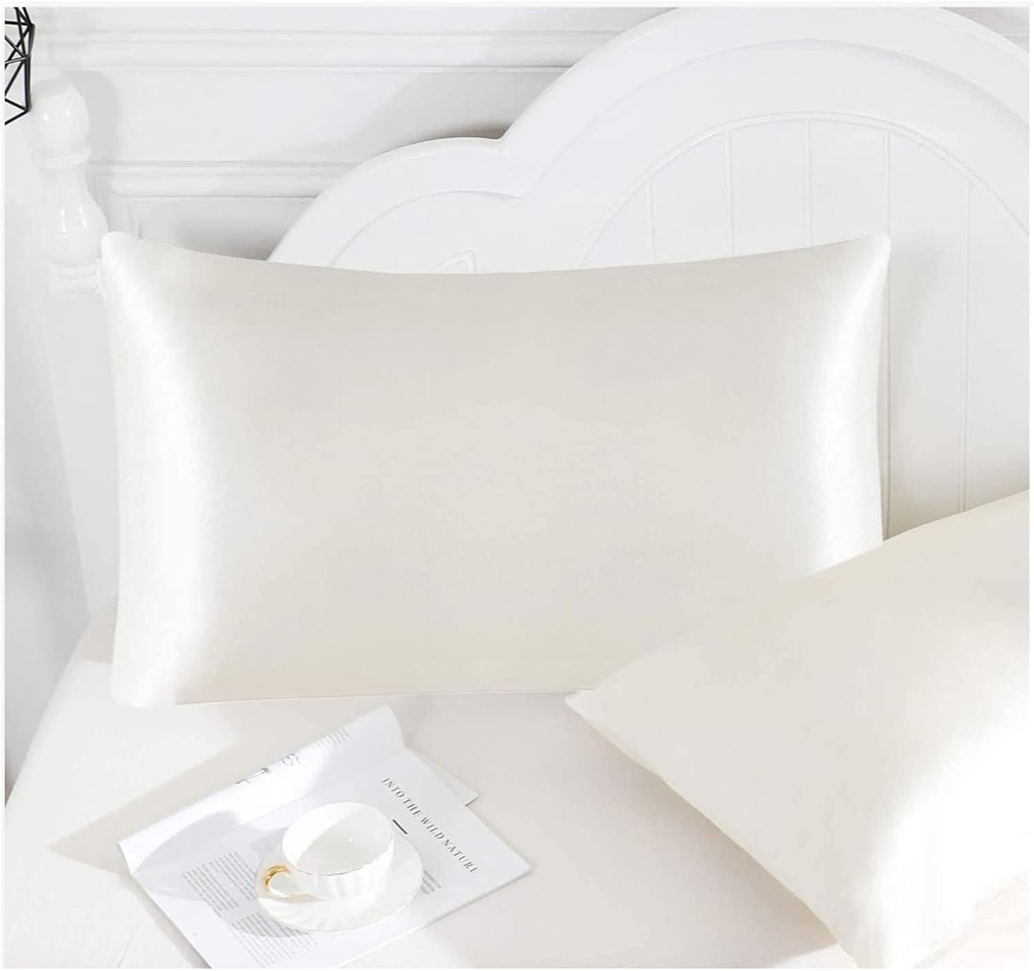 Funda de almohada satén blanco 35x55cm para modelo ( Almohada cervical viscoelástica Cuello )