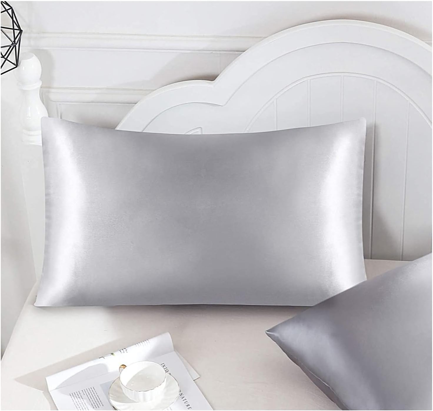Funda de almohada satén gris 35x55cm para modelo ( Almohada cervical viscoelástica Cuello )